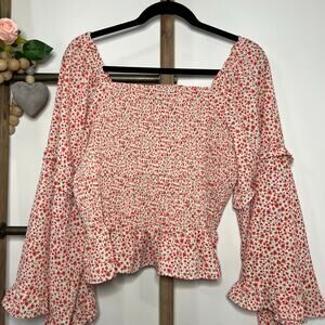 ARULA Red and White Floral Blouse